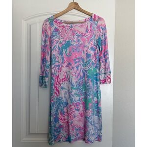 Lilly Pulitzer Sophie Shift Dress Womens Sz S UPF 50+ Blue Peri Viva La Lilly